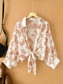 New Women's Casual Solid Color Chiffon Blouse With Short Batwing Sleeves - 紫紅色 - 查看 1