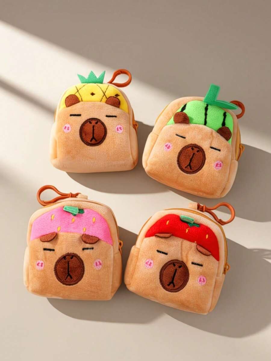 1pc Cartoon Fruit Capybara Coin Purse, Bag Charm, Coin Storage Small Gift - Multicolor - View 1