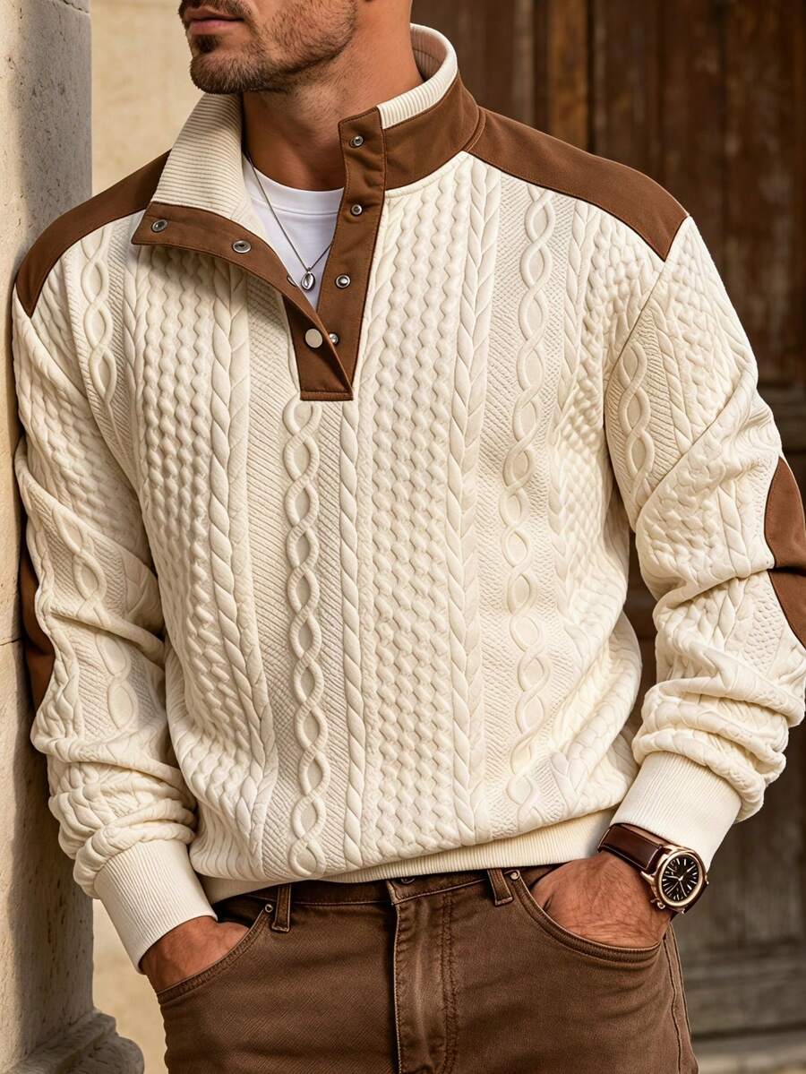 Spring/Autumn Men's Casual Minimalist Versatile Loose Sweatshirt, Suitable For Daily Lightweight Wear - Khaki - View 1
