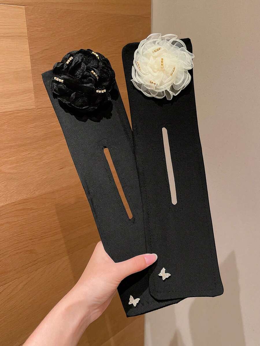 1件新款花苞仿真玫瑰水鑽蝴蝶髮髻扭轉夾，星空網紗髮飾，水鑽珍珠魚尾髮髻固定器，優雅時尚高馬尾髮髻裝飾工具，夏季清新甜美可愛時尚髮飾，適合日常配戴、青春活力，適用於海灘度假、約會、通勤，易造型實用