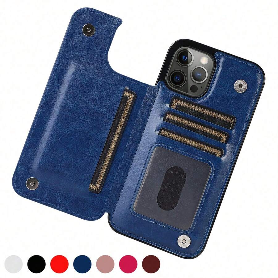 Funda de cartera de cuero genuino de lujo y duradera, compatible con 16e/16/15/14/13/12/11 Pro/SE/X/XR/XS/8//6/6S Plus, y S25/S24/S23/S22/S21/S20 Ultra/A13/A14/A15/A35/A53/A54/A55/S23 FE/S24 FE.Con soporte y ranuras para tarjetas, a prueba de golpes, resistente al agua, anti-caída, anti-arañazos, diseño de Body completo. - Azul - Ver 1