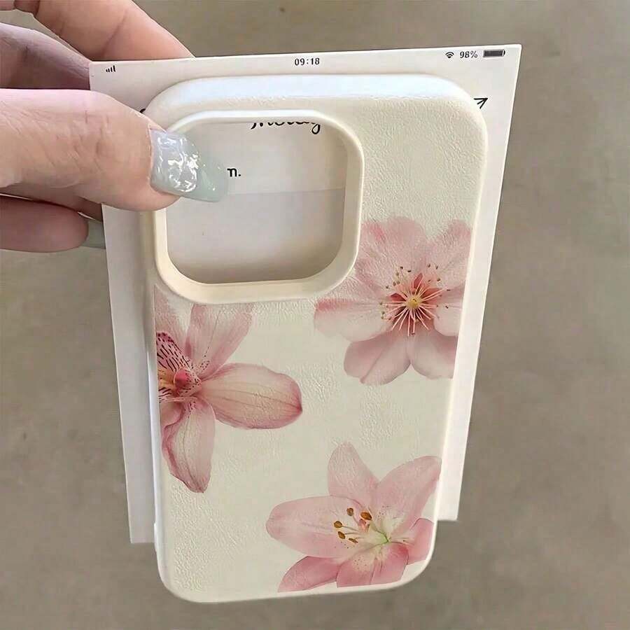 2026 Youthful And Modern Cell Phone Case, Cute, Minimalist, Luxury, With White And Pink Floral Elements, Phone Case, Cute, Pink, Minimalist, Matte White, Premium Phone Case, 1 Piece, Matte White Phone Case With Lens Protection, With 3 Cute Orchid Flower Patterns, Compatible With 16 Pro 15 14 Plus 13 12 11, Water Resistant, Shockproof, Drop Resistant And Scratch Resistant, Birthday Gift, International Version, Not The National Version - 多色 3 - 查看 1