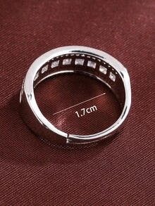1pc Fashionable Double-Row Square Open Ring For Women, Gear Texture Wide Adjustable Finger Ring, Luxury High-End Banquet Layering Index Finger Jewelry - ring - View 7