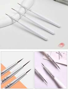 3pcs Ultra-Fine Nail Art Brushes Set - White Handle Professional Detail Painting Brushes For Line Drawing, Dotting, DIY Nail Art Design And Nail Care - Multicolor - View 6