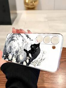 1件時尚黑貓與花卉圖案軟手機殼保護套，適用於 Honor Galaxy A04e/12/A13/A14/A34/A50/A52/A53/A54/S21/S22/S23/S24/S25/S25Ultra/S25FE/S26/S26 PLUS/S26 ULTRA/S26 EDGE/ 6A/7A/8A/ 12T/13T/15T/15 TPRO - 無色 - 查看 3