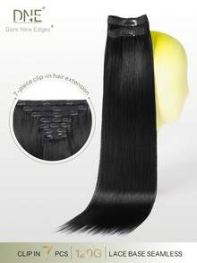 DNE HAIR 7件組 120g 真人髮接髮片，1# 純黑色雙層隱形夾式髮片，Remy髮質無縫柔軟厚髮尾，防掉髮可重複使用，適合細髮，女性女孩沙龍日常婚禮派對造型 - S1 - 查看 1