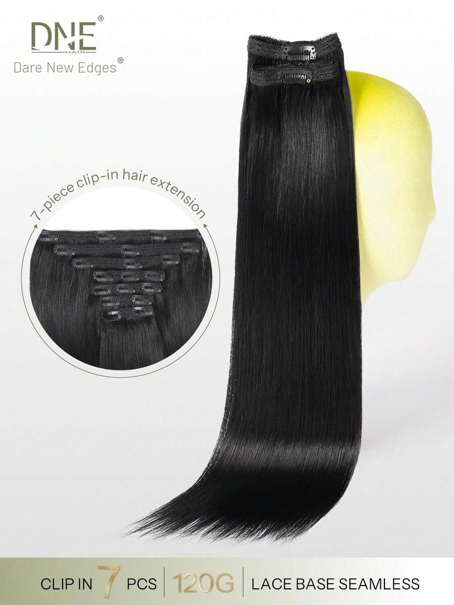 DNE HAIR 7件組 120g 真人髮接髮片,1# 純黑色雙層隱形夾式髮片,Remy髮質無縫柔軟厚髮尾,防掉髮可重複使用,適合細髮,女性女孩沙龍日常婚禮派對造型 - S1 - 查看 1