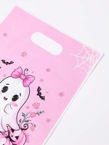 Halloween Pink Ghost Pumpkin Handheld Treat Bags, Cute Bow Goodie Gift Bags, Plastic Candy Sacks For Trick Or Treat Halloween Party Favor Supplies - Ghost Foundation - View 10
