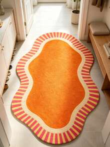 1pc Orange Wavy Edge Asymmetrical Area Rug, Living Room Carpet, Area Rug, Small Area Rug, Mat, Home Decor, Large Living Room Carpet, Round Carpet, Living Room Home Decor, Room Decor, Washable Carpet - Multicolor - View 5