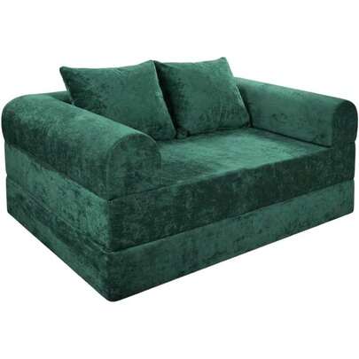 Sofá Cama Teddy Tamaño Queen |   2 en 1 Convertible |   100% Espuma |   Tela Verde Catch |   150x100x65 cm (Sofá) / 200x150x20 cm (Cama)