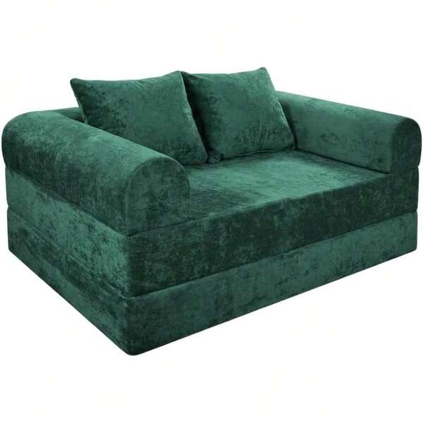 Sofá Cama Teddy Tamaño Queen |   2 en 1 Convertible |   100% Espuma |   Tela Verde Catch |   150x100x65 cm (Sofá) / 200x150x20 cm (Cama)