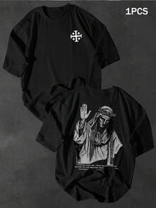 ChristmasMen's Crew Neck-Shirt, Vintage Short SleeveHot Item - 黑色 - 查看 2