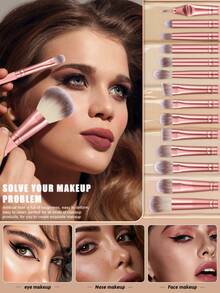 24Pcs/6pcs Pink Makeup Brush Set With Triangle Velvet Powder Puff Mini Beauty Sponge Fluffy Cleansing Sponge Soft Synthetic Brushes Dry Wet Dual Use Full Face Eye Makeup Tools For Foundation Blush Eyeshadow Concealer Setting Powder - Pink - View 4