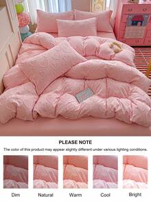 2/3pcs Pink Heart Pattern Duvet Cover Set, Cute Minimalist Ins Style Bedding Set Suitable For All Seasons, Soft And Breathable Bedroom Decor Duvet Cover, Machine Washable, Twin/Full/Queen/King All Sizes (1 Duvet Cover + 1/2 Pillowcases, Filling Not Included) - Pink - View 7