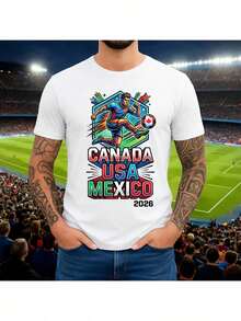 [Con licencia de la  World Cup] Camisetas de la  World Cup 2026, Canadá, México, EE. UU., Camisetas unisex para parejas, regalo para aficionados al fútbol, perfectas para el día del partido - Negro - Ver 1