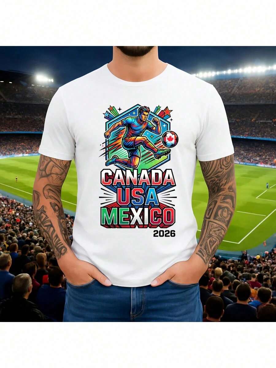 [Con licencia de la  World Cup] Camisetas de la  World Cup 2026, Canadá, México, EE. UU., Camisetas unisex para parejas, regalo para aficionados al fútbol, perfectas para el día del partido - Negro - Ver 1