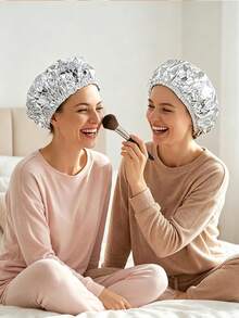10/20/50pcs Aluminum Foil Shower Cap, Chef Hat, Disposable Elastic Cap, Adult Kitchen Oil-Proof Cap, Waterproof Cap, Bathroom Hair Drying Cap, Elastic Adjustable, Suitable For Face Washing, Hair Drying, Makeup, Cooking, Shampooing - Silver - View 3