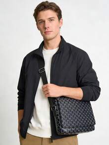 HOVI'S Men's PU Crossbody Bag Grey "M" Letter Pattern | Lightweight One Shoulder Crossbody Bag | Minimalist Daily Commute Messenger Bag - Black - View 1