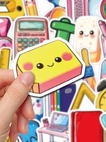 50/100pcs Cartoon Stationery Stickers, Cute Vinyl Waterproof Stickers, Suitable For Water Bottles, Laptops, Skateboards, Suitcases, Perfect For Teachers And Adults - Fresh and Clean - View 10