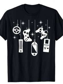 Camiseta de Pijama de Videojuegos Navideña  Gamers -  Polyester 180gElección perfecta de regalo de cumpleaños o festividad para amigos, familiares, novio o novia - Negro - Ver 1