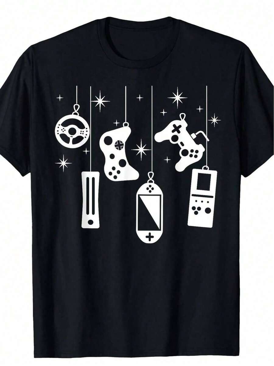 Camiseta de Pijama de Videojuegos Navideña Gamers - Polyester 180gElección perfecta de regalo de cumpleaños o festividad para amigos, familiares, novio o novia - Negro - Ver 1