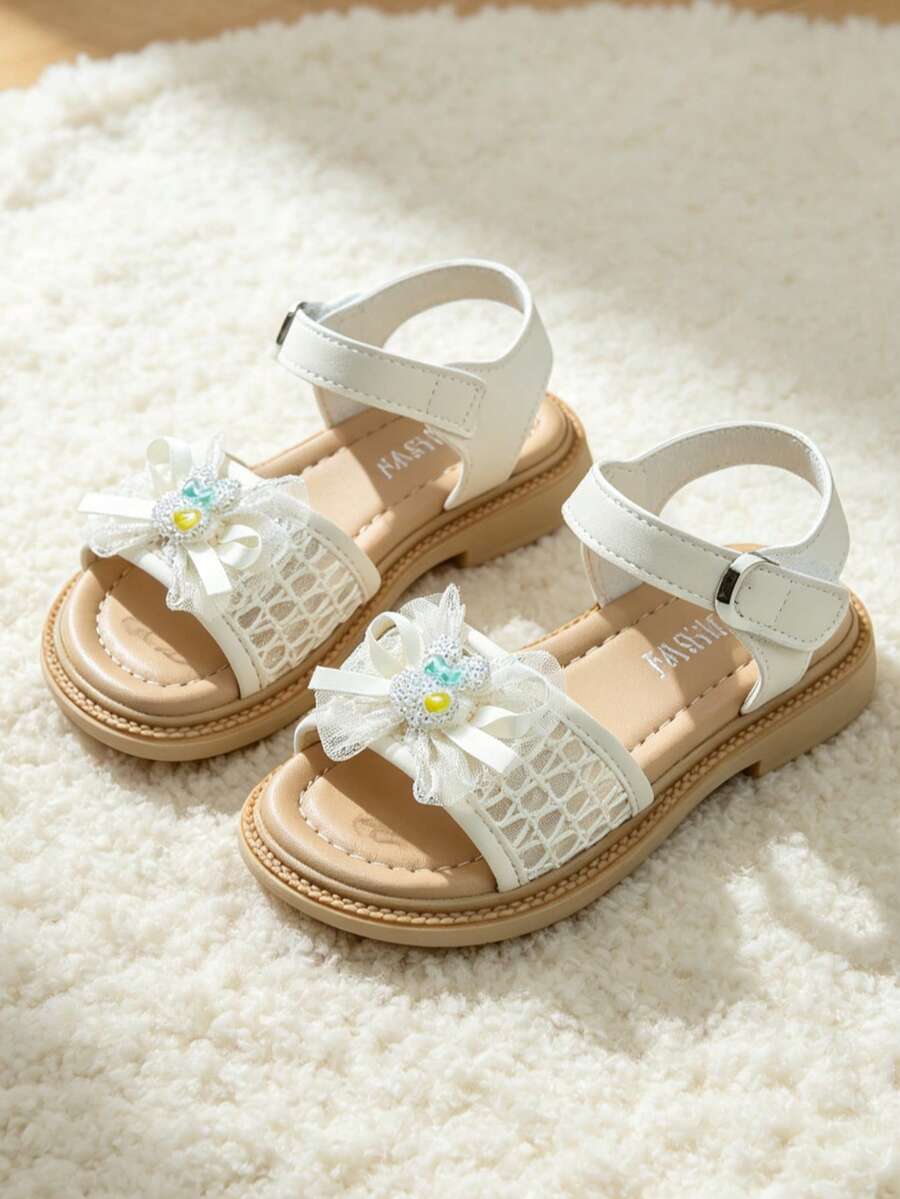 2026 Beige/Silver Sweet Princess Sandals - Mesh Bow Rabbit Decor Girls Sandals - Suitable For Daily Outings And Other Occasions! - Beige - View 1
