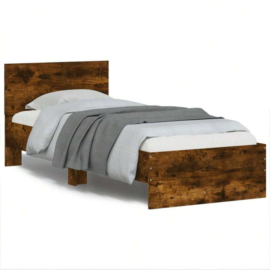 vidaXL Cadre de lit sans matelas avec tête de lit chêne defumado 90x190 cm - Castanho - Ver 1