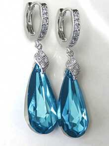 1 Pair Charming Cubic Zirconia Earrings, Designed For Women, Suitable For Weddings, Engagements, Anniversary Parties, Valentine's Day Gifts - 1# - View 1