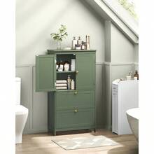 Bathroom Cabinet, Bathroom Cupboard, Kitchen Cabinet, With 4 Doors, Adjustable Shelves, 30 X 60 X 110 Cm, White MBBC552P31 - 黑色 - 查看 2