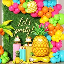 1 pieza Globo de papel de aluminio con forma de piña con base, 154 cm de altura, globo inflable reforzado a prueba de explosiones, estilo de vacaciones tropicales frescas con fondo naranja-amarillo y textura de cuadrícula realista y diseño de corona de hojas verde esmeralda, forma 3D de pie para colocación directa, globo de decoración de escena, adecuado para fiesta con tema de playa, fiesta de verano al aire libre, decoración de ambiente de banquete estilo isla - A - Ver 4