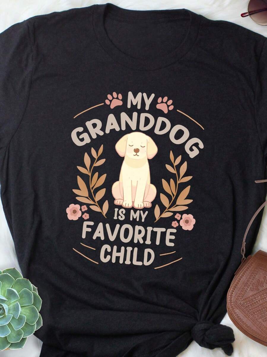 100% Pure Cotton, Bohemian Style. A Fun T-Shirt Featuring A Granny Dog And A Mom Dog, Perfect For Mother's Day. This Cute T-Shirt Features A Design Of A L - 黑色 - 查看 1