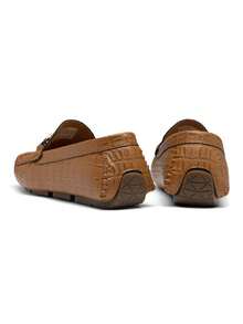 SHOESMALL Men's Metal Decor Brown Casual Loafers Crocodile Printed Slip On Shoes  Penny Leisure Round Toe Flat Shoes For Outdoor Manfinity Unisex - AMY3044A-棕色 - 查看 9