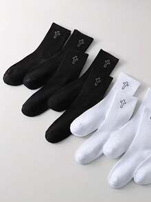 1/5 Pairs Men's Women's Knitted Mid-Calf Socks Black White Warm Socks Long Socks Casual Socks Sports Socks Fashionable Suitable For Autumn/Winter Daily Wear - Multicolor - View 2