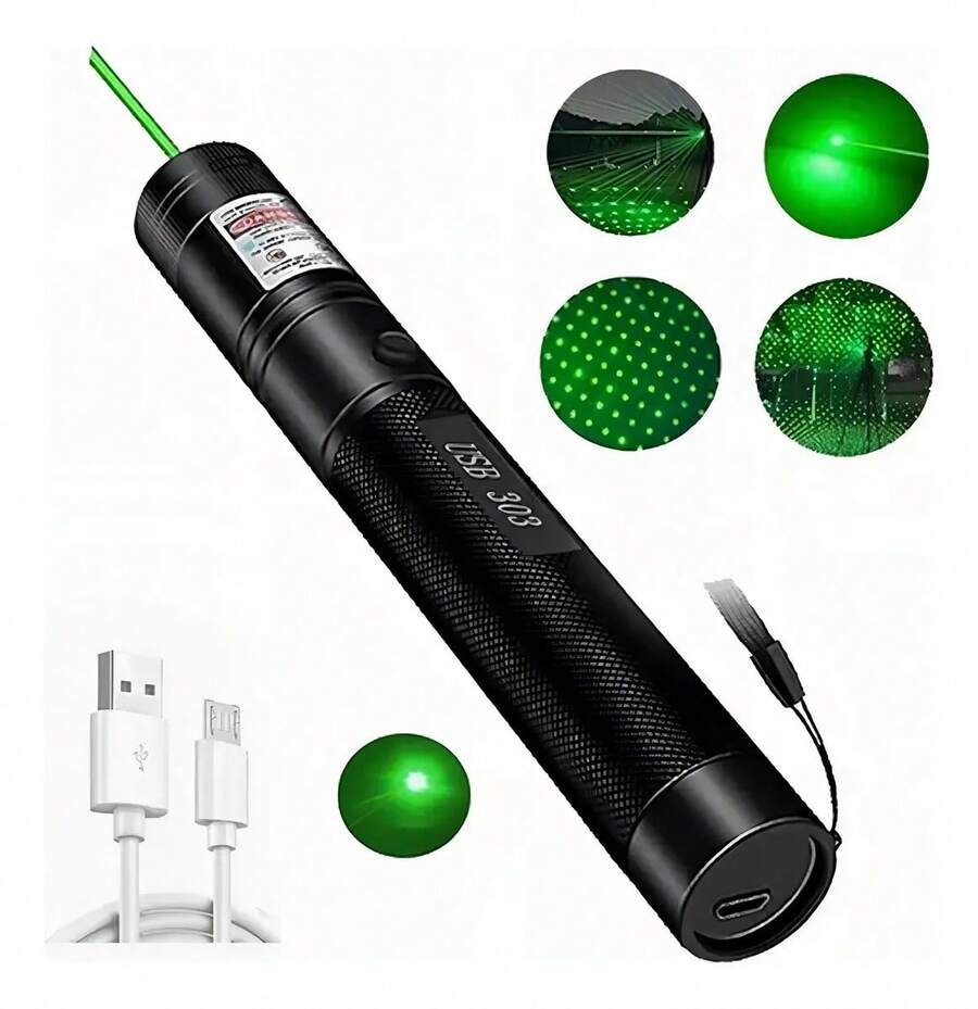 FUTUREM Green Laser Pointer Projector, USB Rechargeable, 5000mw, Green, Built-In Rechargeable Battery, 1500m Night Beam Distance