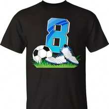 Unisex Children's Football Shirt For 8-Year-Olds, 8th Birthday, Made Of 220g High-Density Pure Cotton. Cotton Travel Shirt - Unisex - Quick-Drying And Minimal Wrinkles - 黑色 - 查看 1