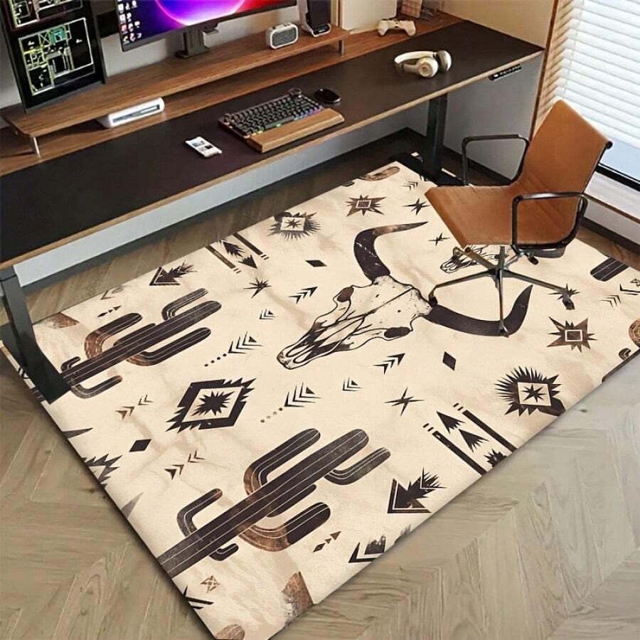 Velvet Cow Bone Cactus Creative Print Carpet Suitable For Office, Living Room And Kitchen Non-Slip Home Floor Mat Bedroom Dorm Home Decor Non-Slip Carpet 800g/M² Crystal Velvet