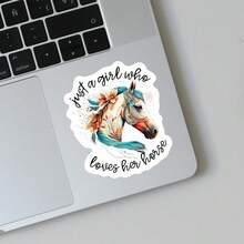1PC 3Inch 1PC 3In" Just A Girl Who Loves Her Horse Boho Horse Sticker, Equestrian Lifestyle Design For Laptops, Notebooks, Water Bottles, Cups, Journals, Lockers, Perfect Gift For Horse Lovers, Riders, Students, Teachers, And Animal Enthusiasts - A - View 3