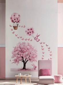 1 pieza Pegatina de pared con conejo rosa de dibujos animados, árbol grande y mariposa, decoración de habitación, calcomanía de pared autoadhesiva, pegatina de pared autoadhesiva semimate removible, adecuada para sala de estar, dormitorio, habitación, decoración del hogar, pegatina de pared, pegatina de vinilo, decoración de primavera, añade vitalidad a tu hogar, pegatina decorativa Rama, regalo de cumpleaños y graduación - Varios estilos - Ver 7