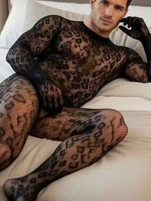 Men's Night Club Role-Playing Cosplay Leopard Print Sexy Body Suit - Black - View 3