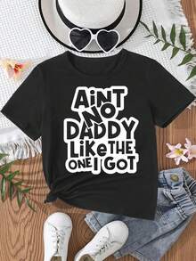 Girl's T-Shirt With The Print Of The Phrase "There's No Dad Like The One I Have", Modern, Novel, Comfortable And Versatile. - 黑色 - 查看 2