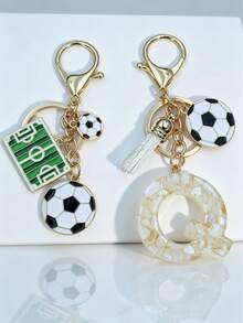 2 piezas Colgante de llavero personalizado con letra de fútbol - Blanco - Ver 23