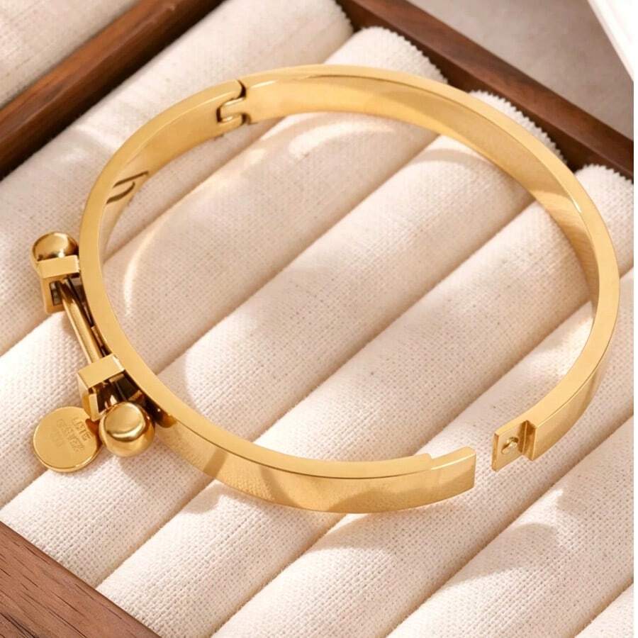 1pc Stainless Steel Women's Party Date Office INS Style Letters Pin Bracelet - Yellow Gold - View 1