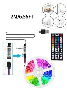 1件裝智慧LED燈條 5050高品質RGB變色燈條 App控制 44鍵遙控器 音樂同步 適用居家裝飾 臥室 廚房 電視 節日派對 聖誕節 - 彩色 - 查看 16