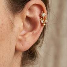 1 pièce Boucle d'oreille de cartilage en argent sterling 925 avec chaîne à franges et étoile en zircone cubique, bijou cadeau pour femmes pour usage quotidien, rendez-vous, Saint-Valentin et mariage - #4 - Voir 4