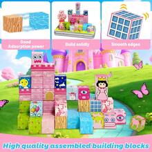 Sakura Castle Themed Magnetic Cube Building Blocks 35Pcs With New Rectangle Iron Storage Box, Girls Favorite DIY 3D Castle Stacking Toy, Floral Scene Assemble Playset, Spatial Thinking Gift For Kids Birthday & Holiday - Multicolor - View 6