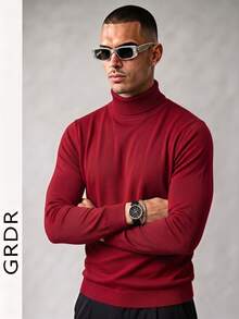 GRDR 男士圆领长袖毛衣，百搭日常针织套头衫 - 紅色 - 查看 6