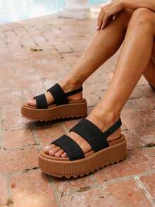 Platform Sandals For Women, Classy Summer Beach Water Sandals, Open Toe Comfortable & Lightweight, Casual Vacation Essentials Party Going Out Shoes - 黑棕色 - 查看 4
