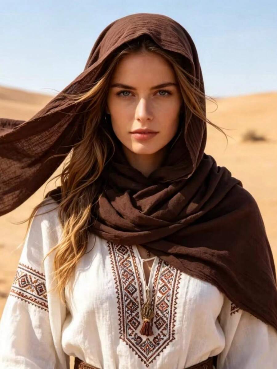 1 buah Jilbab Lipit Warna Polos Gaya Gurun Bohemian, Selendang Abad Pertengahan dan Renaisans, Aksesori Kepala untuk Cosplay Festival Musik - A - View 1