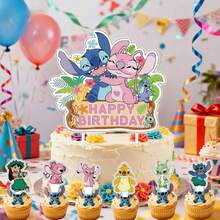 Hasbro Stitch Theme Birthday Cake Topper Set, Colorful Printed Paper, Multiple Cartoon Shapes, Fresh Blue Tone, Birthday Party Cake Decoration - View 10