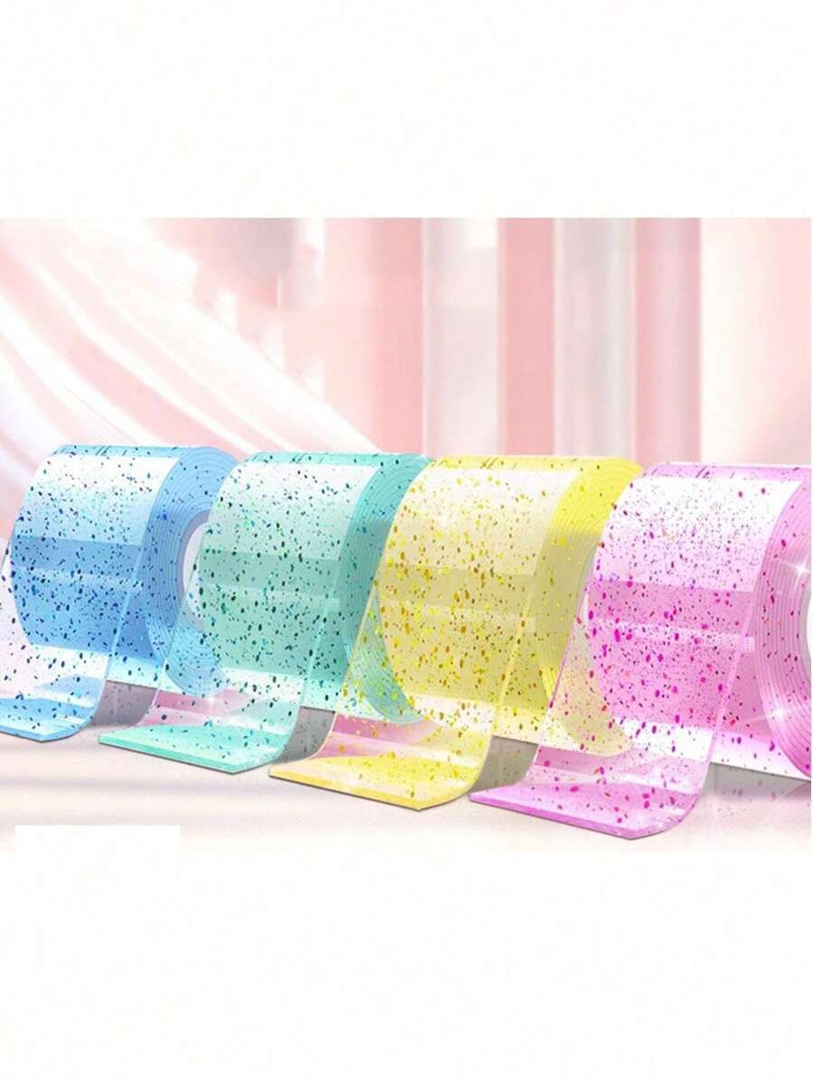 1pc Transparent Colorful Nano Double-Sided Adhesive Tape PET Glitter Powder Hook And Loop Roll Bubble Blowing No-Trace Glue - Multicolor - View 1